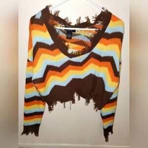 Just Polly New York Waffle Knit Striped Sweater